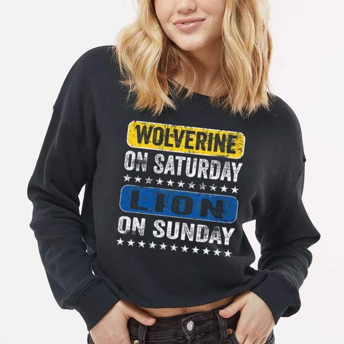 Wolverine On Saturday Lion On Sunday Cropped Pullover Crew