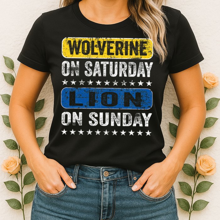 Wolverine On Saturday Lion On Sunday Womens T-Shirt