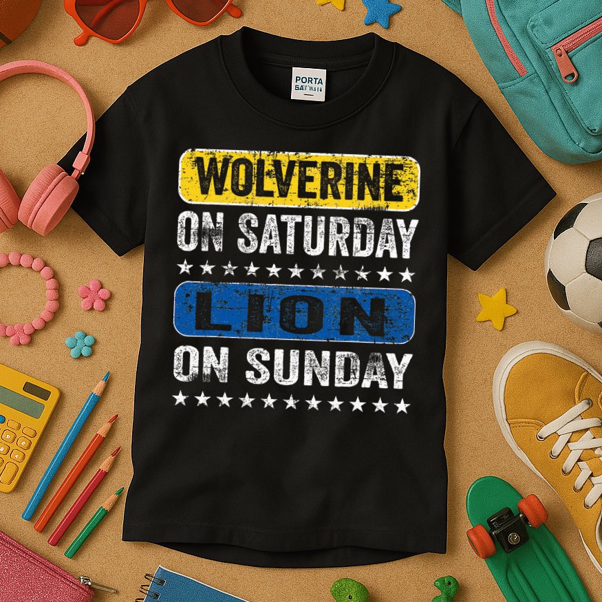 Wolverine On Saturday Lion On Sunday Kids T-Shirt