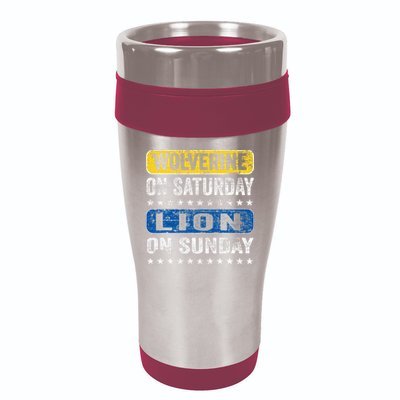 Wolverine On Saturday Lion On Sunday 16oz Travel Tumbler