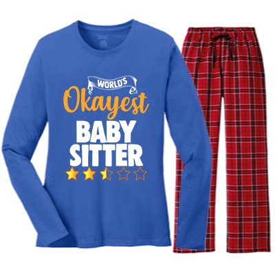 World's Okayest Sitter Funny Gift Women's Long Sleeve Flannel Pajama Set 