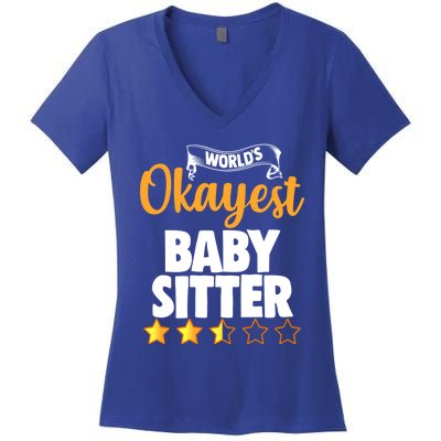 World's Okayest Sitter Funny Gift Women's V-Neck T-Shirt