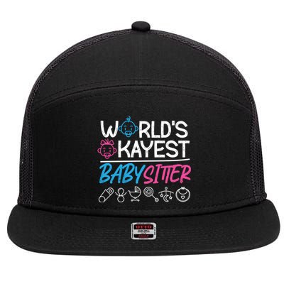 World's Okayest Sitter Great Gift 7 Panel Mesh Trucker Snapback Hat