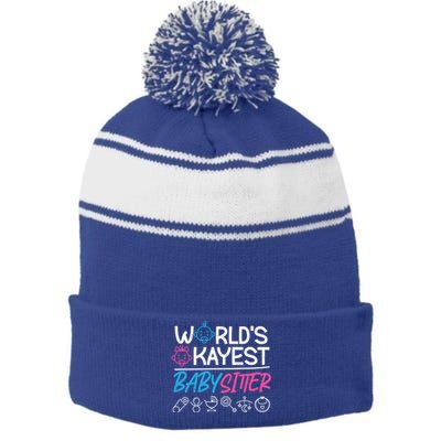 World's Okayest Sitter Great Gift Stripe Pom Pom Beanie