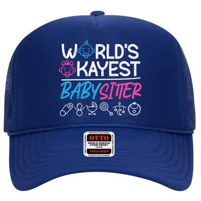 World's Okayest Sitter Great Gift High Crown Mesh Back Trucker Hat