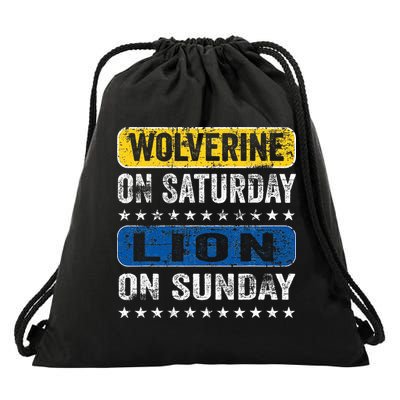 Wolverine On Saturday Lion On Sunday Funny Detroit Drawstring Bag