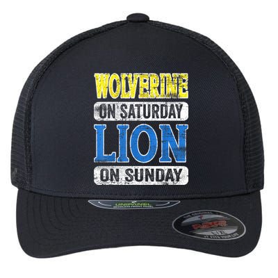 Wolverine On Saturday Lion On Sunday Detroit Flexfit Unipanel Trucker Cap