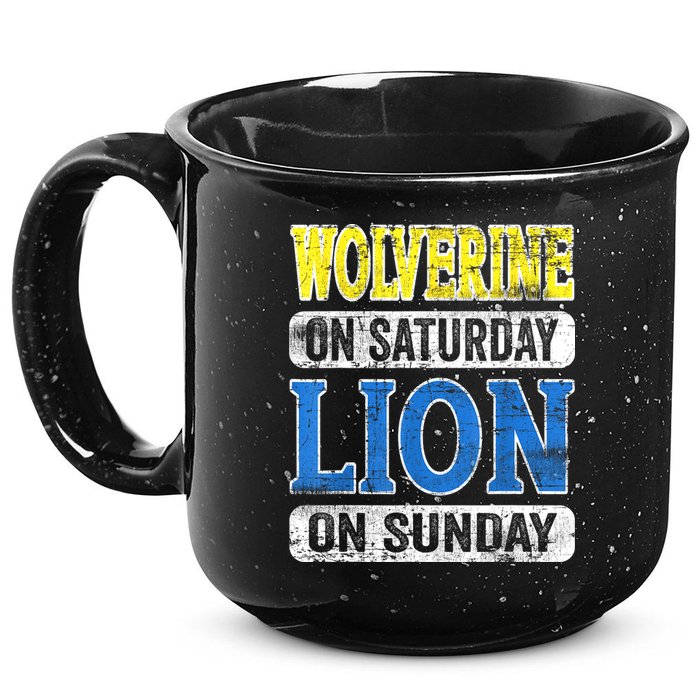 Wolverine On Saturday Lion On Sunday Detroit 15oz Campfire Ceramic Mug