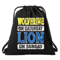Wolverine On Saturday Lion On Sunday Detroit Drawstring Bag