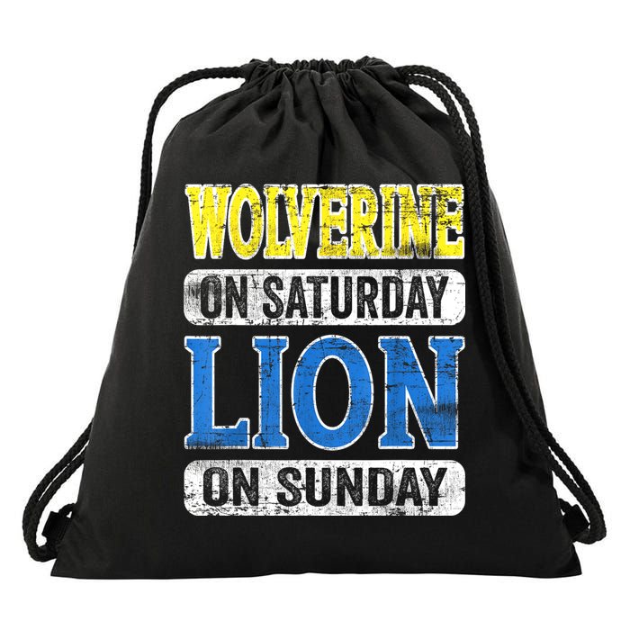 Wolverine On Saturday Lion On Sunday Detroit Drawstring Bag