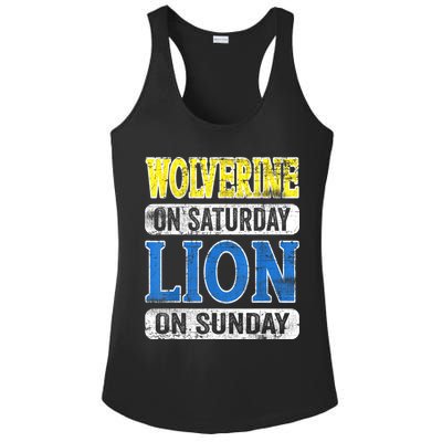 Wolverine On Saturday Lion On Sunday Detroit Ladies PosiCharge Competitor Racerback Tank