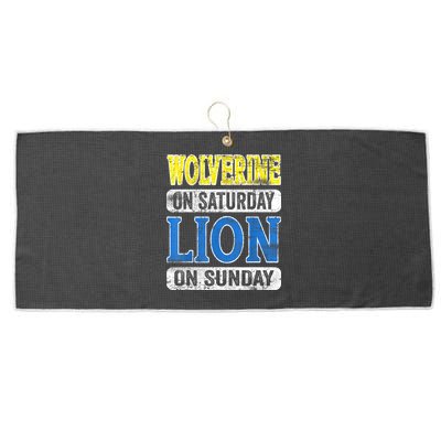 Wolverine On Saturday Lion On Sunday Detroit Large Microfiber Waffle Golf Towel