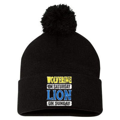 Wolverine On Saturday Lion On Sunday Detroit Pom Pom 12in Knit Beanie