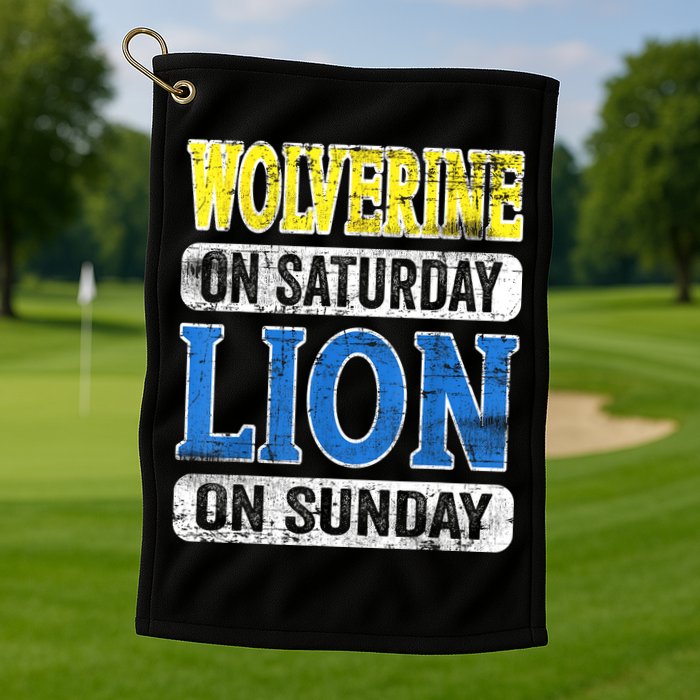 Wolverine On Saturday Lion On Sunday Detroit Golf Towel
