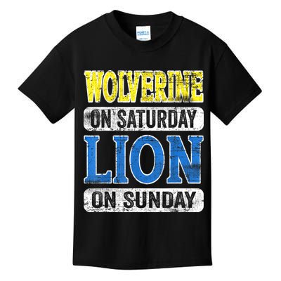 Wolverine On Saturday Lion On Sunday Detroit Kids T-Shirt