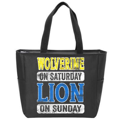Wolverine On Saturday Lion On Sunday Detroit Zip Tote Bag