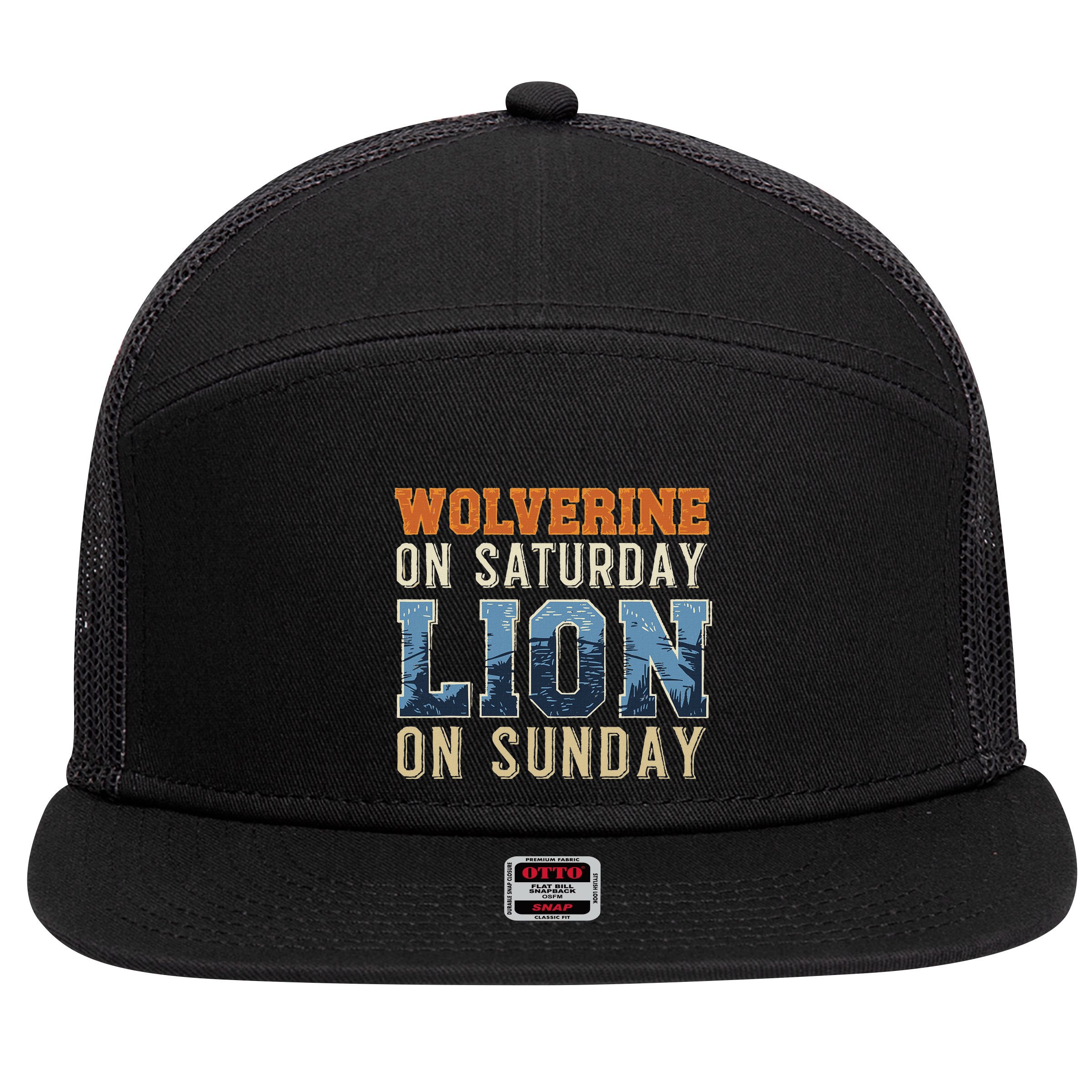 Wolverine On Saturday Lion On Sunday 7 Panel Mesh Trucker Snapback Hat