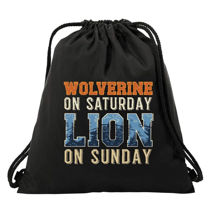 Wolverine On Saturday Lion On Sunday Drawstring Bag