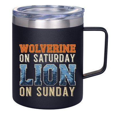 Wolverine On Saturday Lion On Sunday 12oz Stainless Steel Coffee Mug