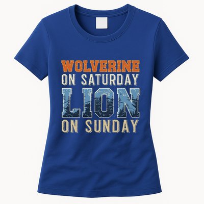 Wolverine On Saturday Lion On Sunday Womens T-Shirt