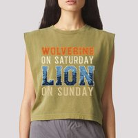 Wolverine On Saturday Lion On Sunday Garment-Dyed Women's Muscle Tee