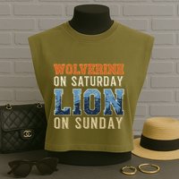 Wolverine On Saturday Lion On Sunday Garment-Dyed Women's Muscle Tee
