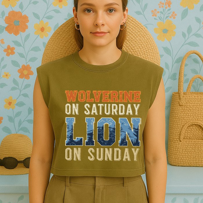 Wolverine On Saturday Lion On Sunday Garment-Dyed Women's Muscle Tee