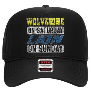 Wolverine On Saturday Lion On Sunday Funny Gift High Crown Mesh Back Trucker Hat