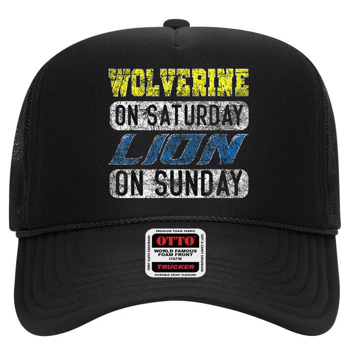 Wolverine On Saturday Lion On Sunday Funny Gift High Crown Mesh Back Trucker Hat