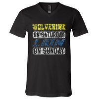 Wolverine On Saturday Lion On Sunday Funny Gift V-Neck T-Shirt