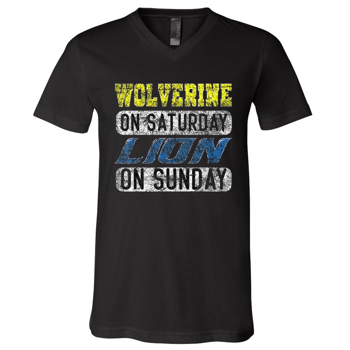 Wolverine On Saturday Lion On Sunday Funny Gift V-Neck T-Shirt