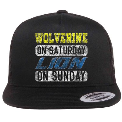 Wolverine On Saturday Lion On Sunday Funny Gift Flat Bill Trucker Hat