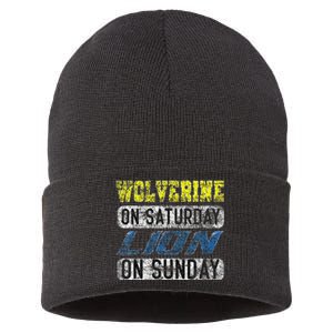 Wolverine On Saturday Lion On Sunday Funny Gift Sustainable Knit Beanie