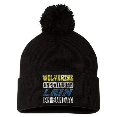 Wolverine On Saturday Lion On Sunday Funny Gift Pom Pom 12in Knit Beanie