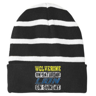 Wolverine On Saturday Lion On Sunday Funny Gift Striped Beanie with Solid Band