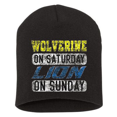 Wolverine On Saturday Lion On Sunday Funny Gift Short Acrylic Beanie