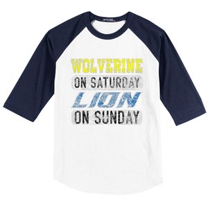 Wolverine On Saturday Lion On Sunday Funny Gift Baseball Sleeve Shirt