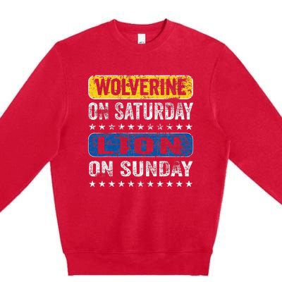 Wolverine On Saturday Lion On Sunday Premium Crewneck Sweatshirt