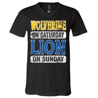 Wolverine On Saturday Lion On Sunday V-Neck T-Shirt