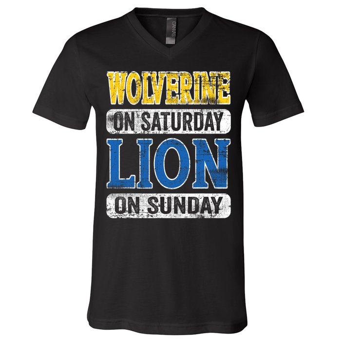Wolverine On Saturday Lion On Sunday V-Neck T-Shirt