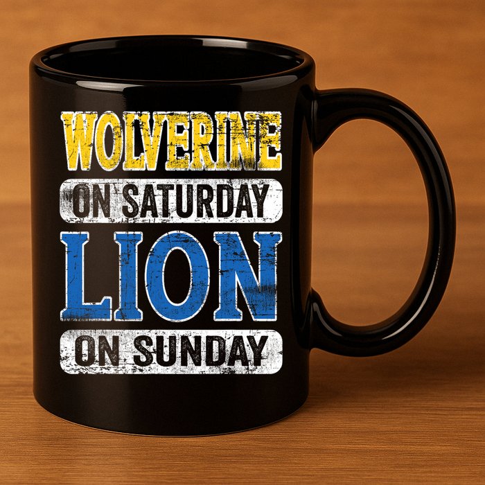 Wolverine On Saturday Lion On Sunday 11oz C Handle Ceramic Mug