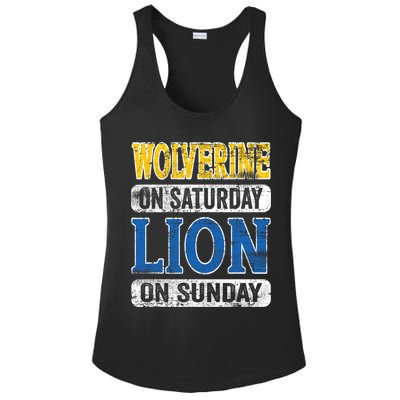 Wolverine On Saturday Lion On Sunday Ladies PosiCharge Competitor Racerback Tank