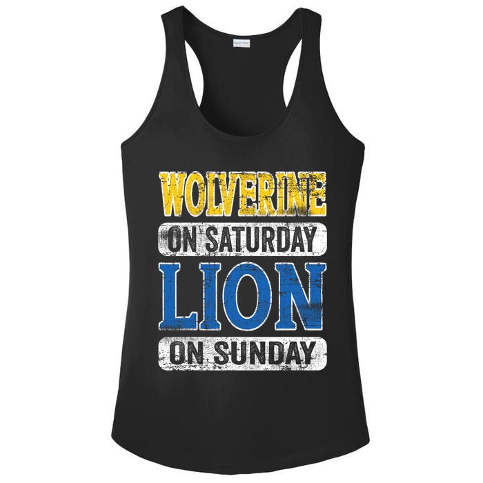 Wolverine On Saturday Lion On Sunday Ladies PosiCharge Competitor Racerback Tank