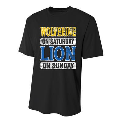 Wolverine On Saturday Lion On Sunday Youth Performance Sprint T-Shirt