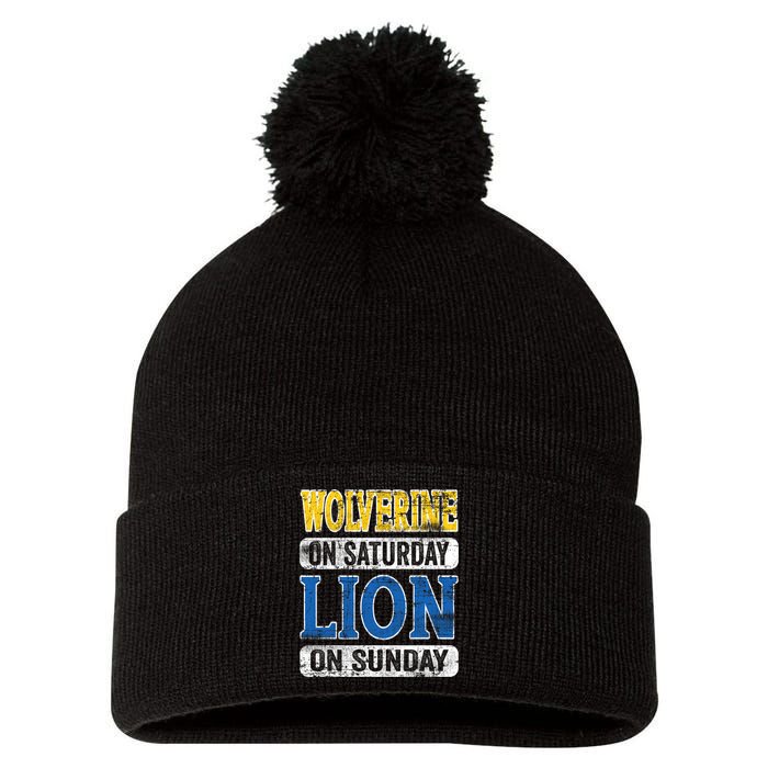 Wolverine On Saturday Lion On Sunday Pom Pom 12in Knit Beanie
