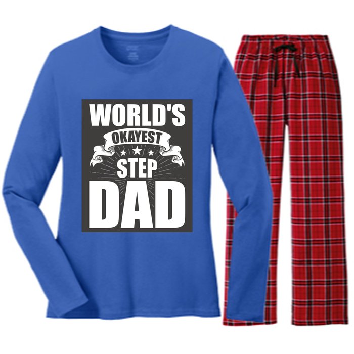 World's Okayest Stepgiftdad Stepdad Gift Women's Long Sleeve Flannel Pajama Set 