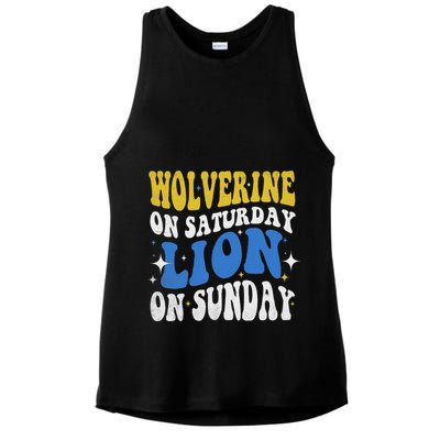 Wolverine On Saturday Funny Lion On Sunday Ladies PosiCharge Tri-Blend Wicking Tank