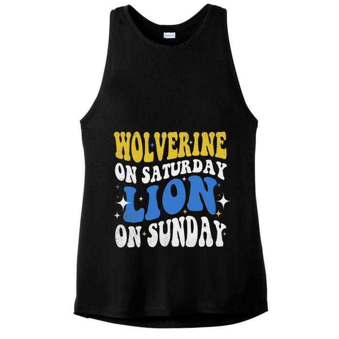 Wolverine On Saturday Funny Lion On Sunday Ladies PosiCharge Tri-Blend Wicking Tank