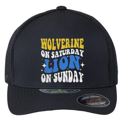 Wolverine On Saturday Funny Lion On Sunday Flexfit Unipanel Trucker Cap