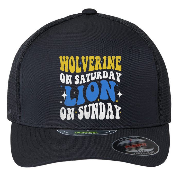 Wolverine On Saturday Funny Lion On Sunday Flexfit Unipanel Trucker Cap